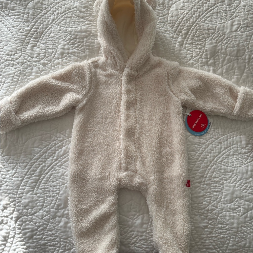Magnetic Me 0-3m Cozy Cream Hooded Baby One Piece - NWT